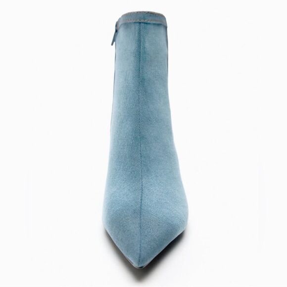 ZARA 36/6 Denim Blue Pointy Toe Heeled Ankle Booties - Picture 2 of 11